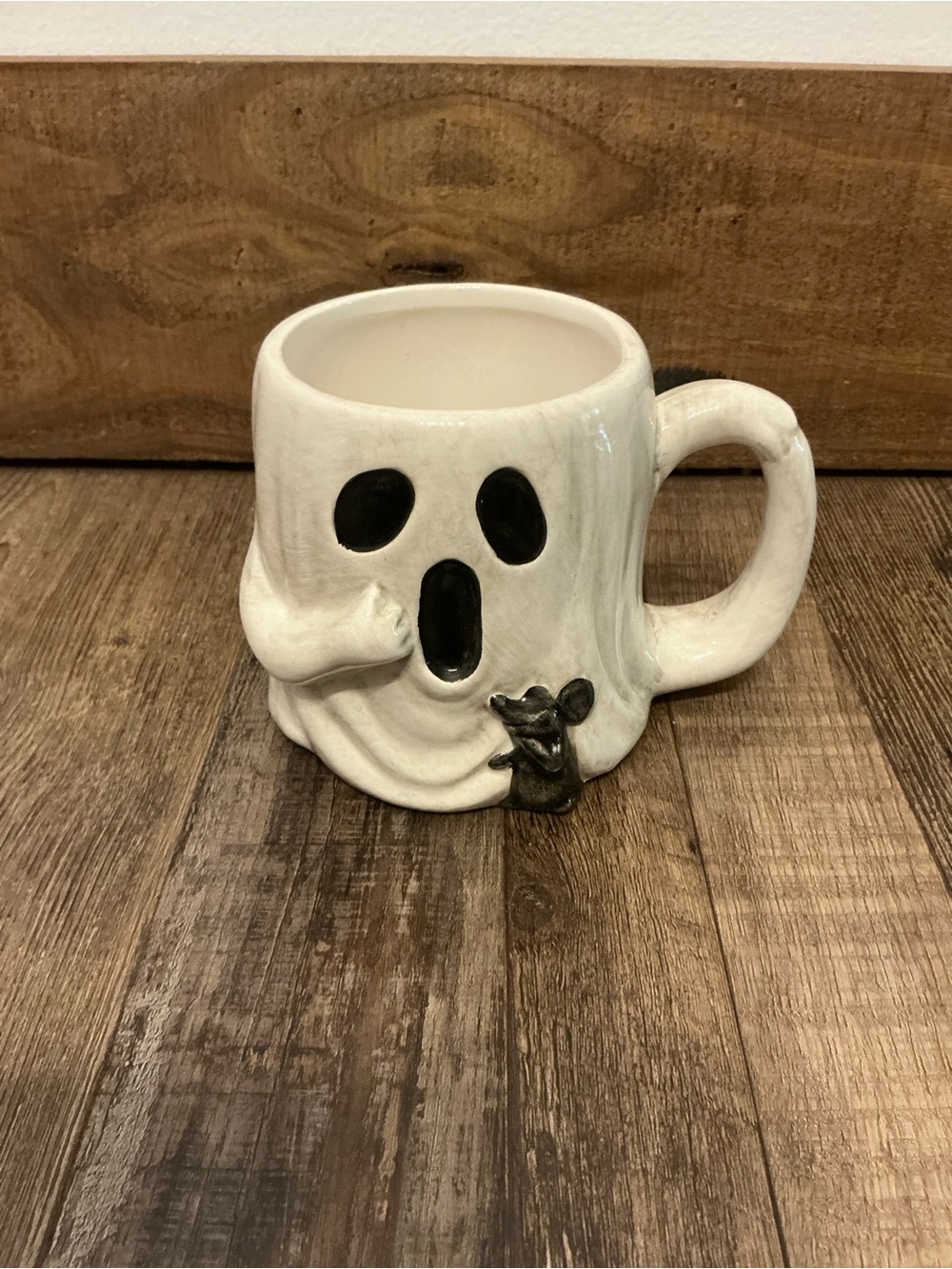 White Ghost w/ Mouse Halloween Coffee Mug Blue Sky Clayworks 16oz